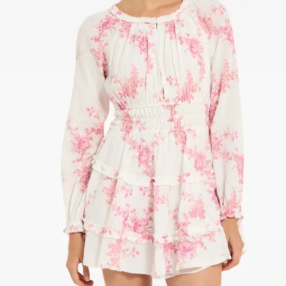 LoveShackFancy Mellni Floral Mini Dress Pink & White - Picture 1 of 12